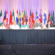 Dr. Kathyrn Anderson (seated, far left) led an IFNC11 symposium about international family nursing practice in Minneapolis in 2013.