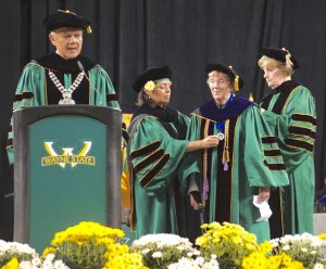 Dr. Suzanne Feetham receives honorary degree from Wayne State University. Photo credit: Detroit News